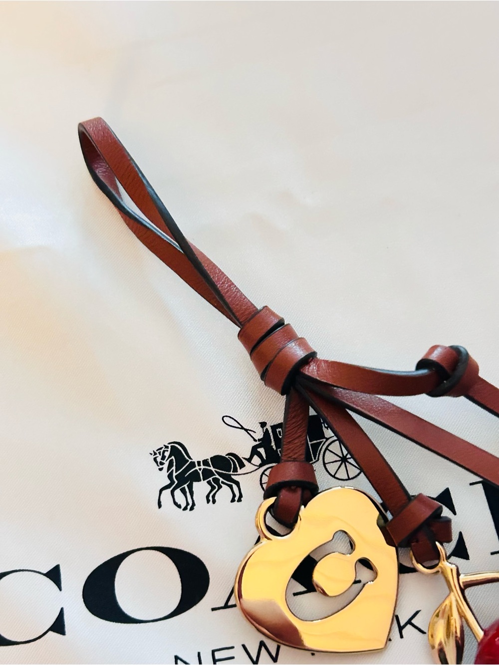 NWOT Coach Love Denim Cherry/Heart/ Key Genuine Leather Bag Charm - Picture 11 of 11